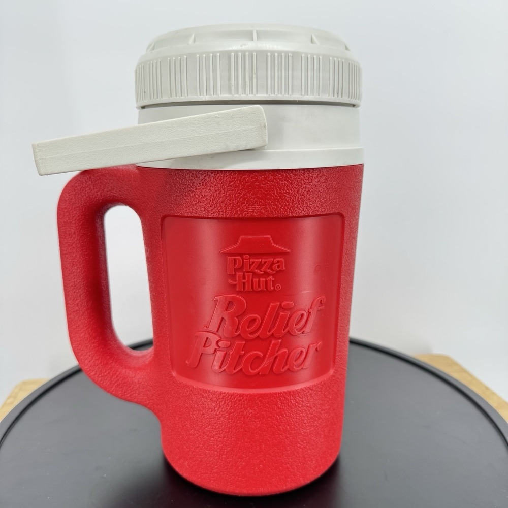 Vintage 80s Pizza Hut Red & White Igloo Half Gallon Relief Pitcher Cooler